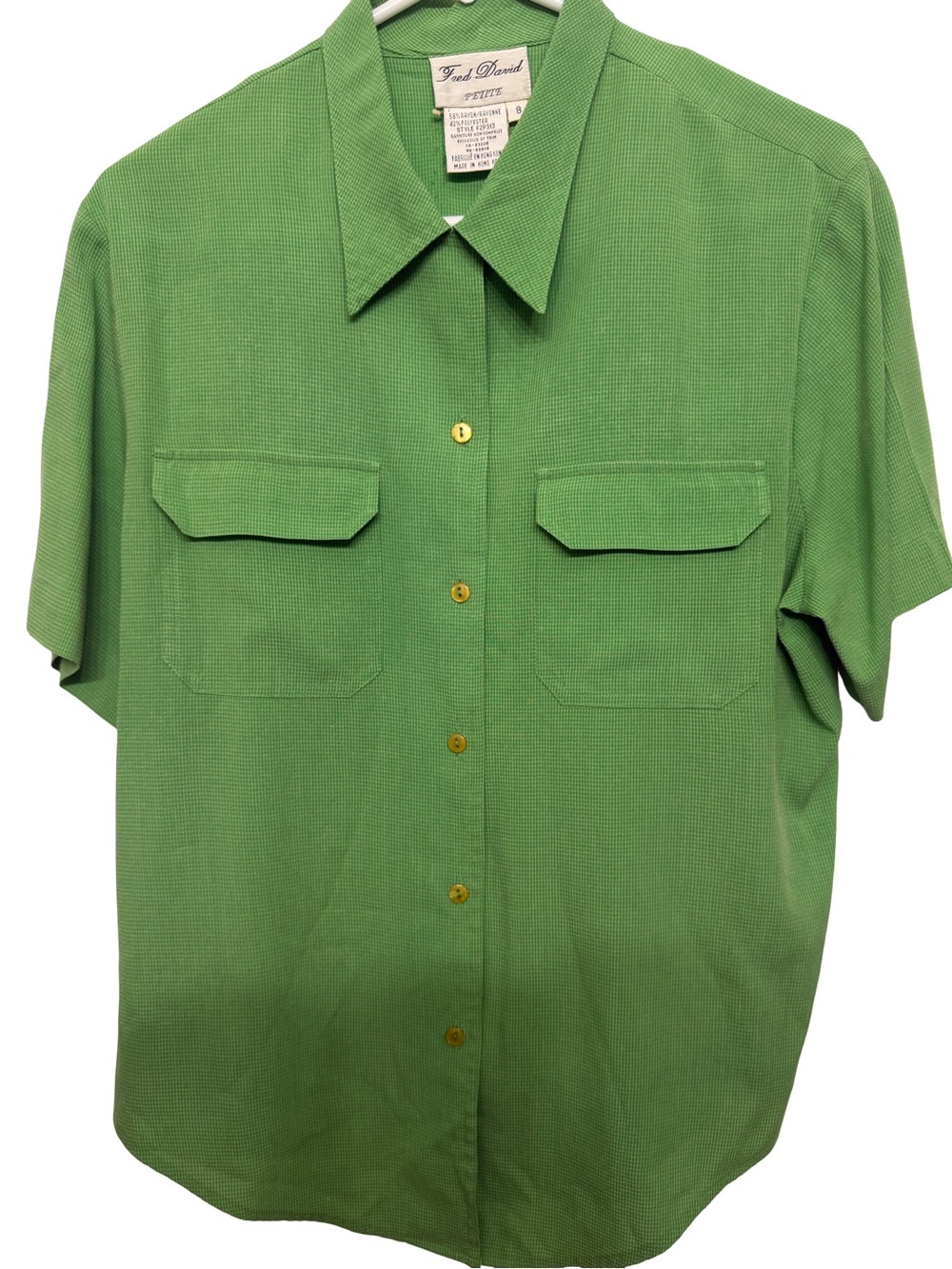 Fred David Green Short Sleeve Button-Down Shirt with Chest Pockets